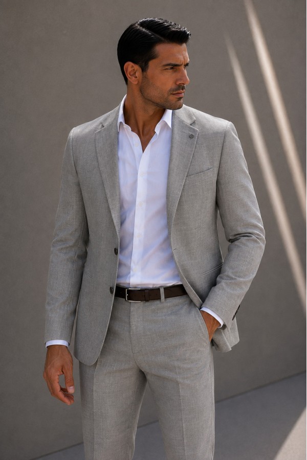 Men's light grey suit Mixed Wool