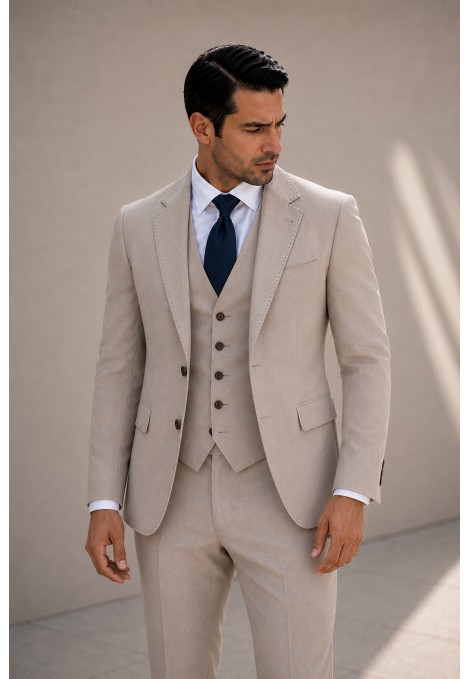 Ανδρικό Μπεζ Κοστούμι Mixed Wool