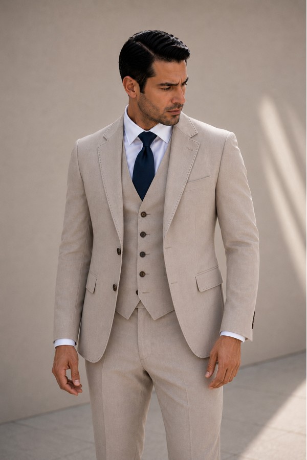 Ανδρικό Μπεζ Κοστούμι Mixed Wool
