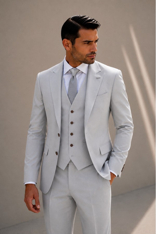 Ανδρικό Ανοιχτό Γκρι Κοστούμι Mixed Wool