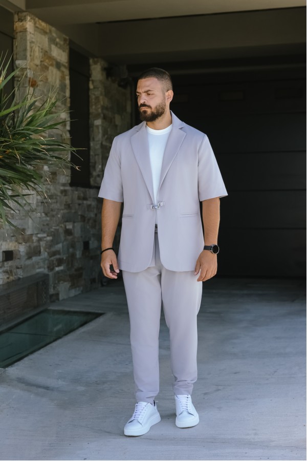 Ανδρικό Γκρι Παντελόνι Relaxed Tailoring με Πιέτες 