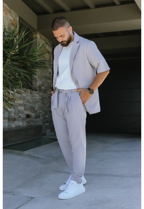 Ανδρικό Γκρι Παντελόνι Relaxed Tailoring με Πιέτες 