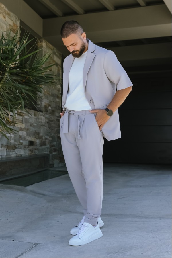 Ανδρικό Γκρι Παντελόνι Relaxed Tailoring με Πιέτες 
