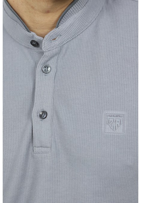 Men's Mandarin Collar Polo Shirt in Grey