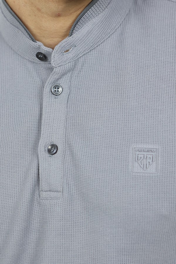Men's Mandarin Collar Polo Shirt in Grey