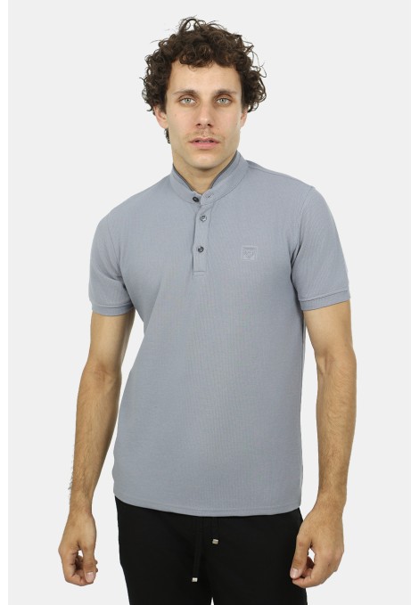 Men's Mandarin Collar Polo Shirt in Grey