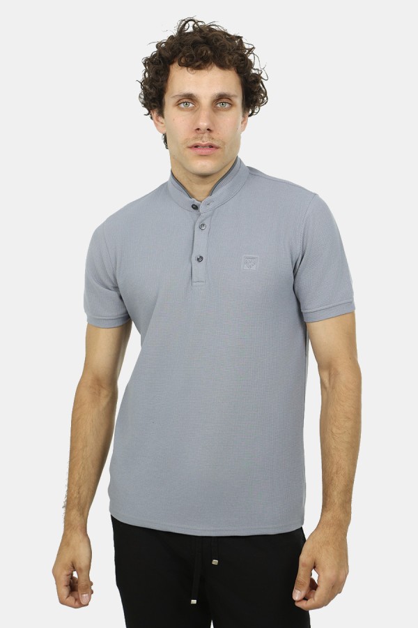 Men's Mandarin Collar Polo Shirt in Grey