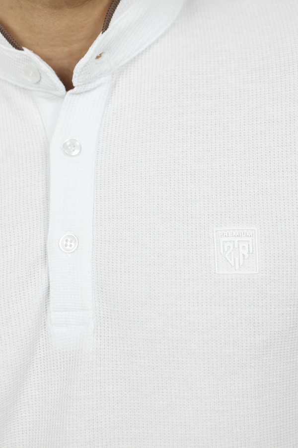 Men's Mandarin Collar Polo Shirt in White 