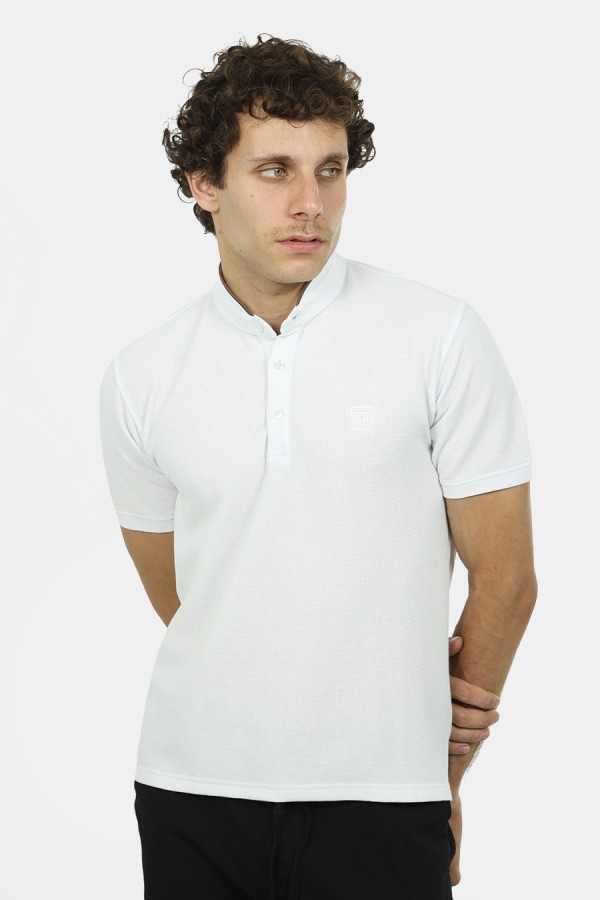 Men's Mandarin Collar Polo Shirt in White 