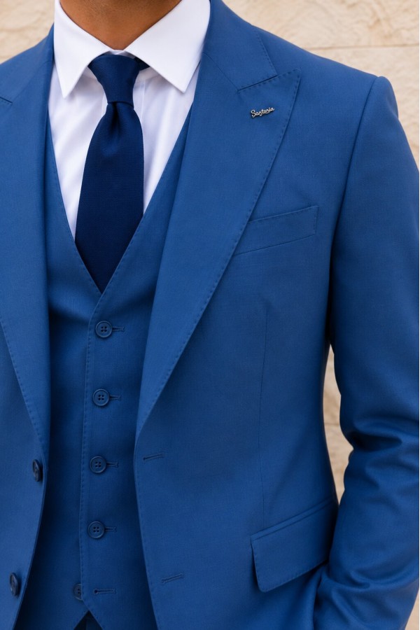 Men's Blue Suit Lightweight Mixed Wool