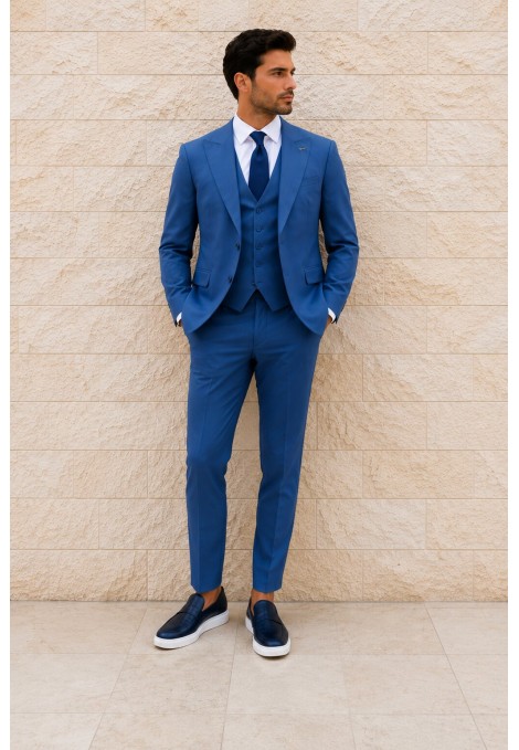 Men's Blue Suit Lightweight Mixed Wool