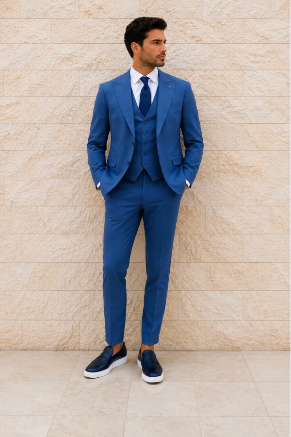 Men's Blue Suit Lightweight Mixed Wool