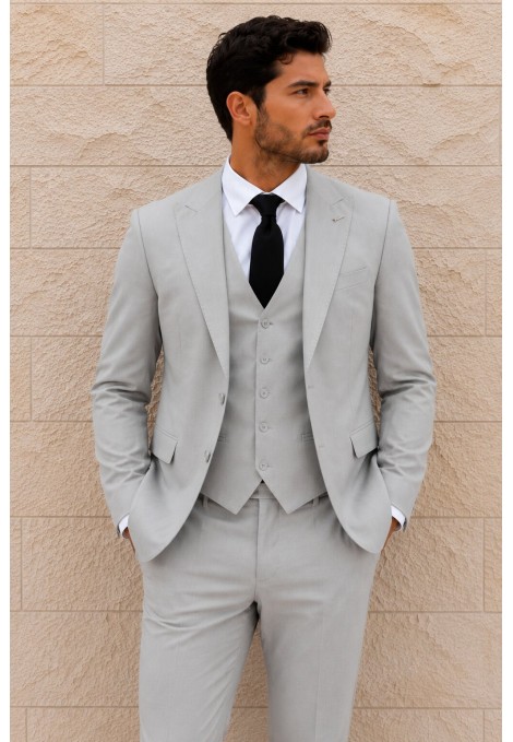 Men's Light Grey Suit Lightweight Mixed Wool