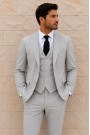 Men's Light Grey Suit Lightweight Mixed Wool