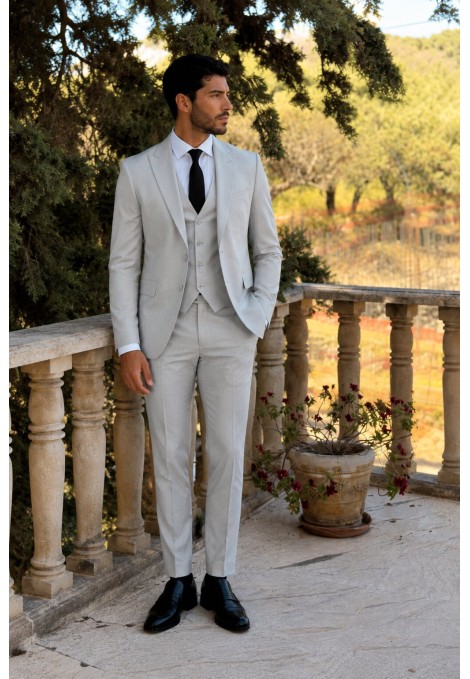 Men's Light Grey Suit Lightweight Mixed Wool