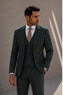Men's Dark Green Suit Mixed Wool
