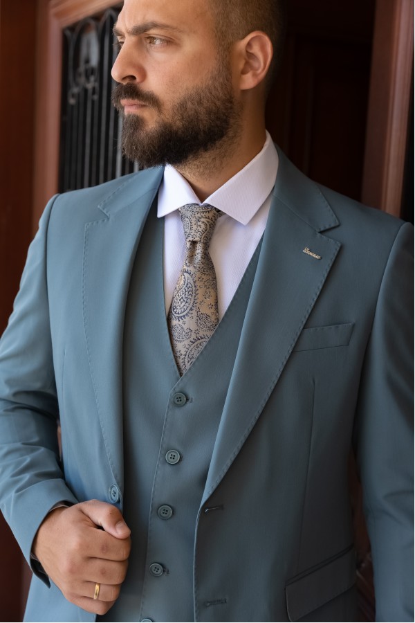 Men's Petrol Suit Mixed Wool