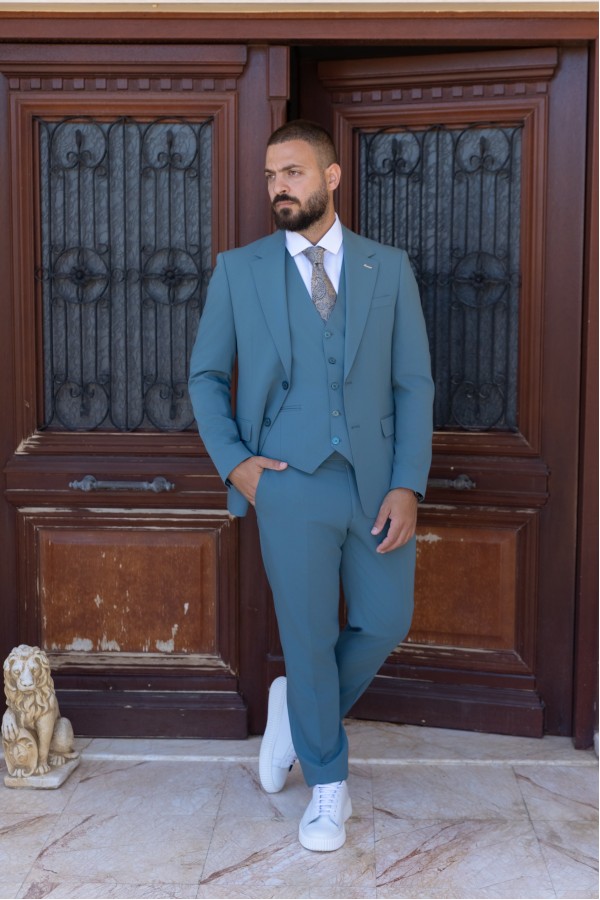 Men's Petrol Suit Mixed Wool