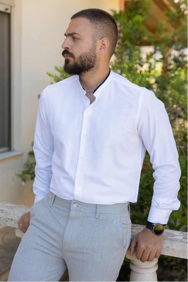 Ανδρικό Επίσημο Λευκό Πουκάμισο Mάο