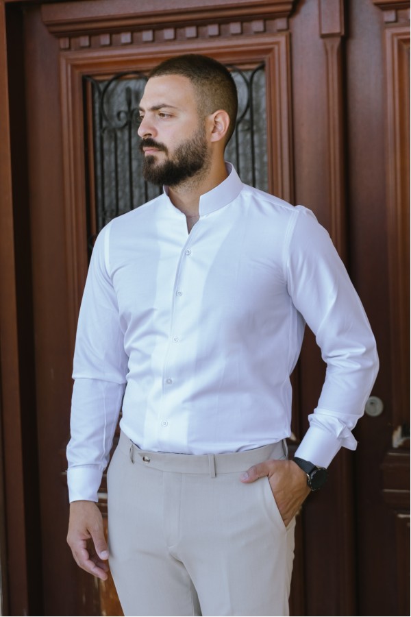 Ανδρικό Λευκό Πουκάμισο με Ιδιαίτερο Γιακά 