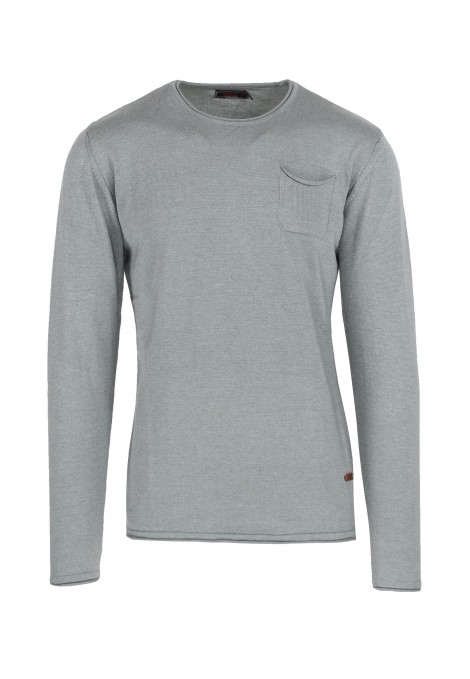 Grey Knitted T-shirt with Pocket (W182175)