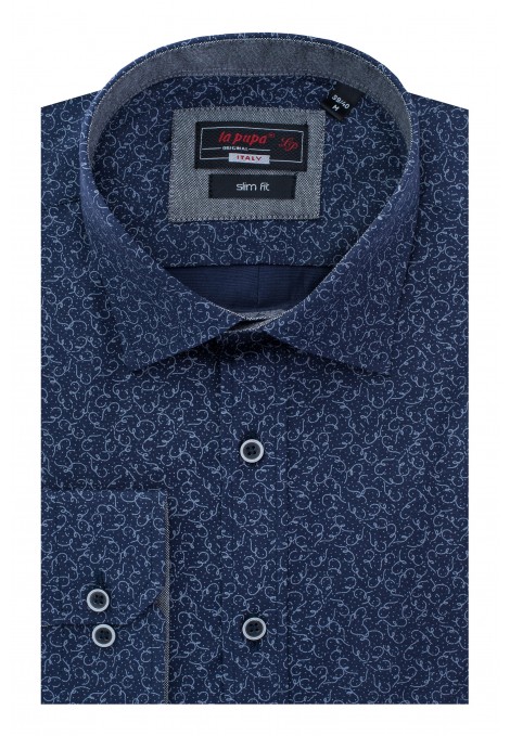 La pupa dark blue printed shirt slim fit (w191093)