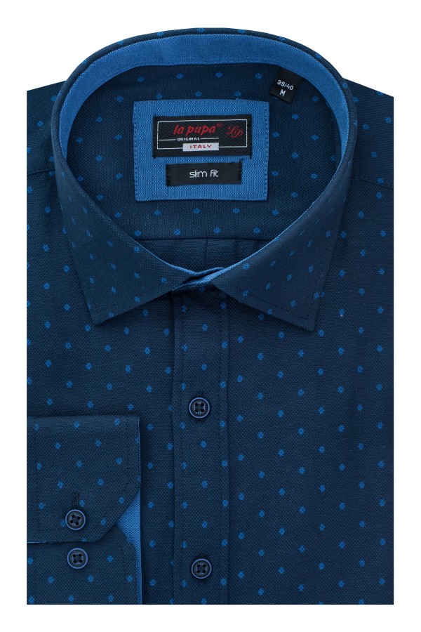 Dark Blue Printed Shirt Slim Fit (W191164)