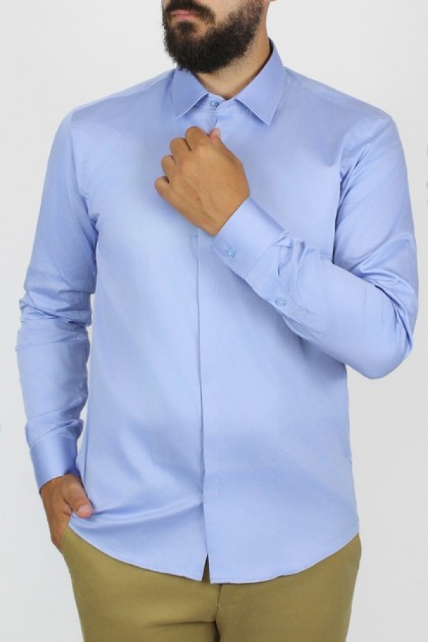 Ανδρικό μπλε πουκάμισο slim fit  