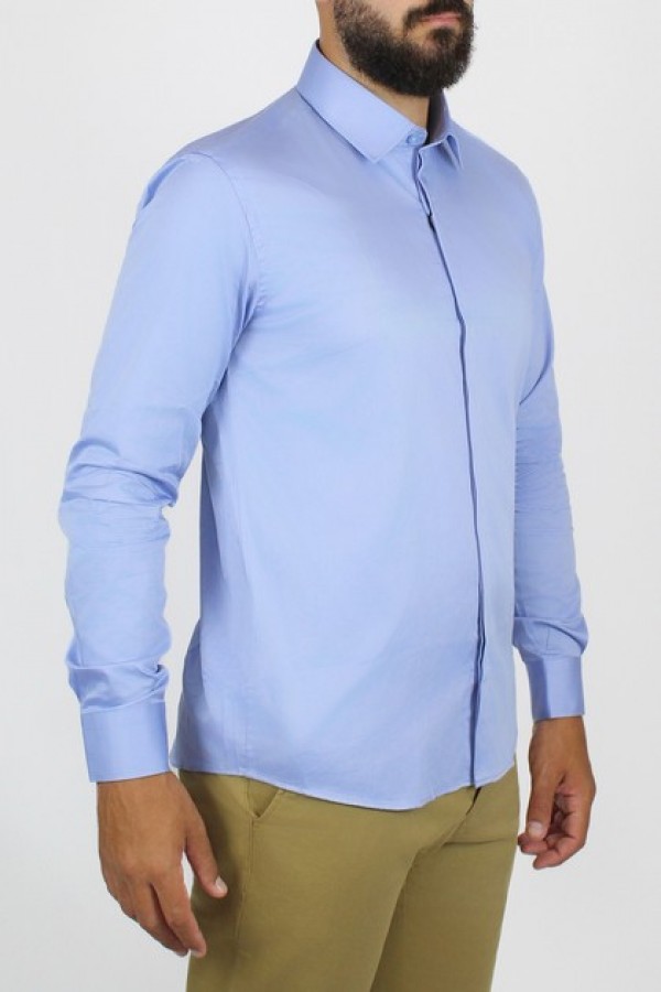 La pupa blue 100% cotton plain shirt slim fit (w192055)