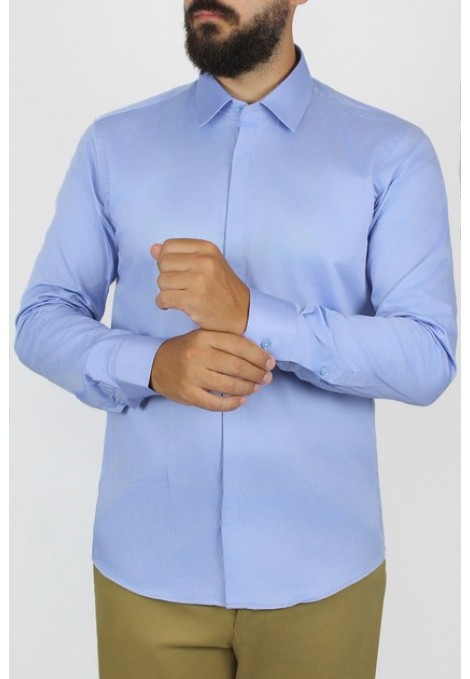 La pupa blue 100% cotton plain shirt slim fit (w192055)