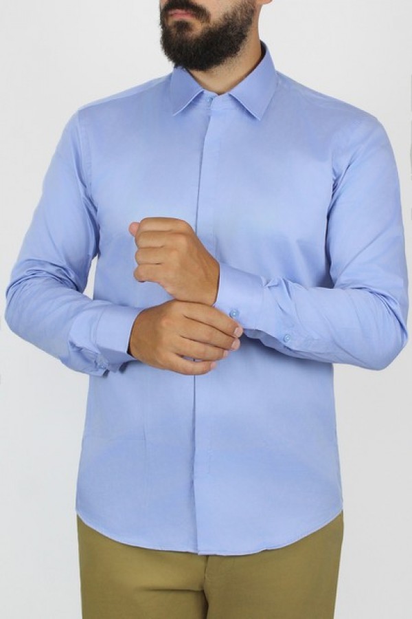 La pupa blue 100% cotton plain shirt slim fit (w192055)