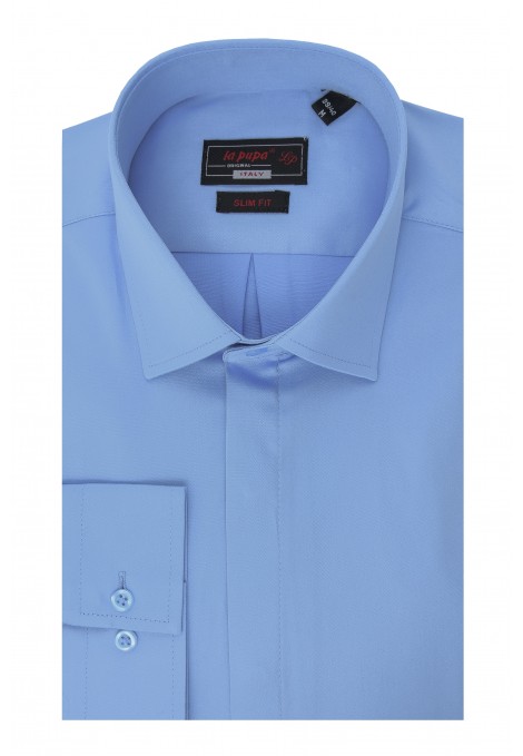 Blue Elastic Plain Shirt Slim Fit  (W19216)