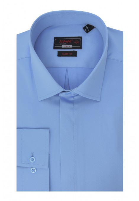 La pupa blue elastic plain shirt slim fit  (w19216)