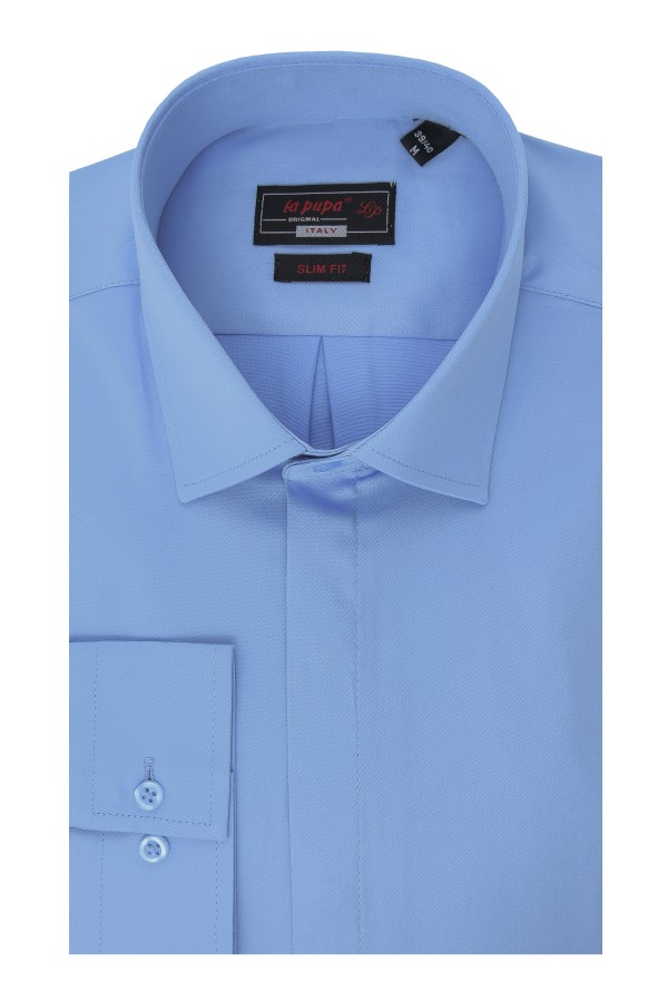 La pupa blue elastic plain shirt slim fit  (w19216)