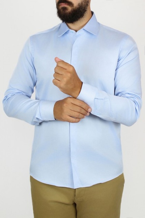 Ανδρικό σιελ πουκάμισο slim fit 