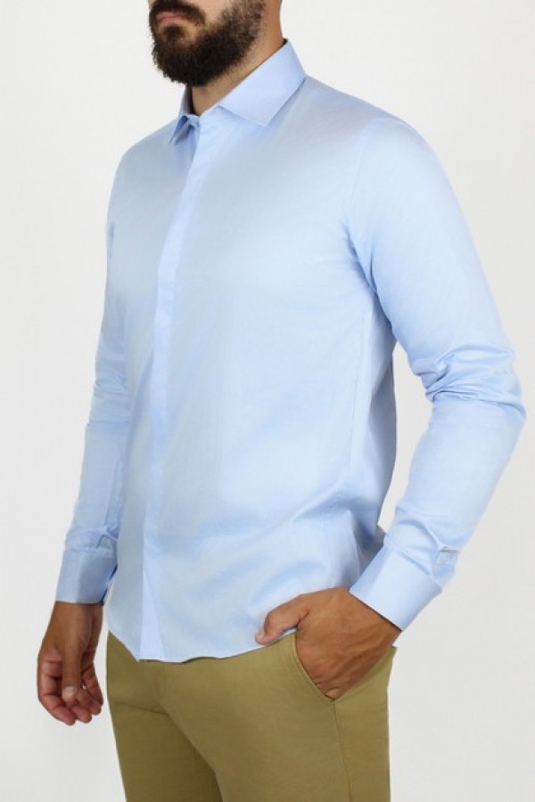 Ανδρικό σιελ πουκάμισο slim fit 