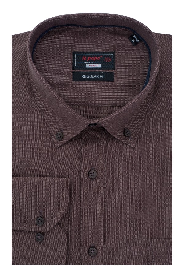 Brown Shirt with Textured Weave and  Pocket Regular Fit (W19801)