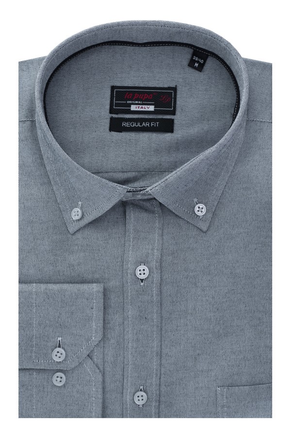 Grey Shirt with Textured Weave and  Pocket Regular Fit (W19801)