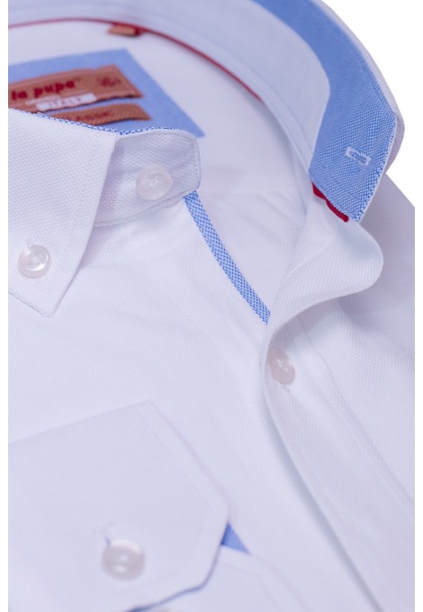 Λευκο Πουκαμισο Μονοχρωμο με Σχεδιο Υφανσης και Τσεπακι  (W20101)