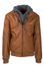 Camel Faux Leather Jacket with Removable Hood (W202015)