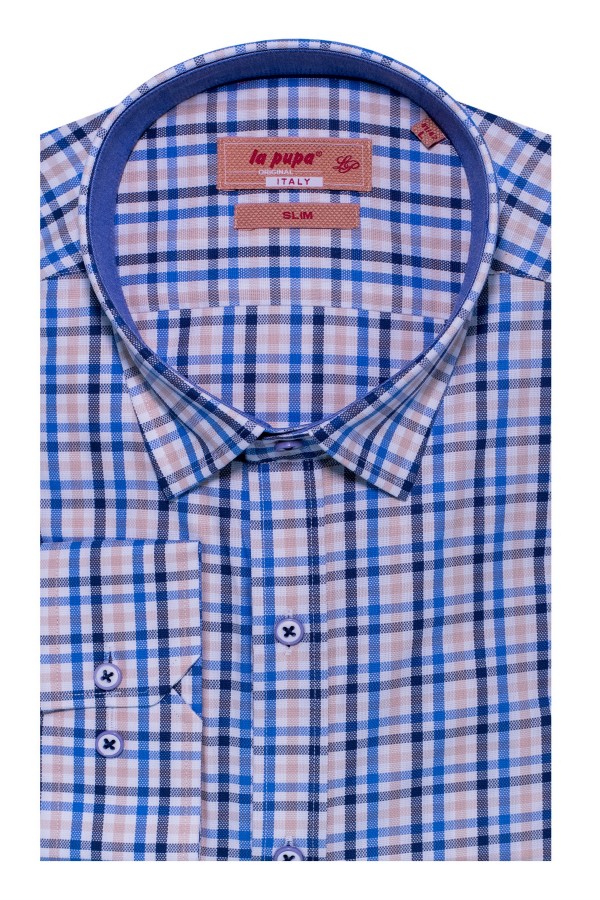 Blue 100% Checked Shirt Slim Fit (W20440)