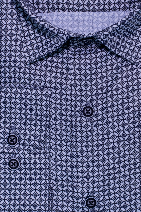 Black 100%Cotton Shirt with Geometric Print Regular Fit (W20616)