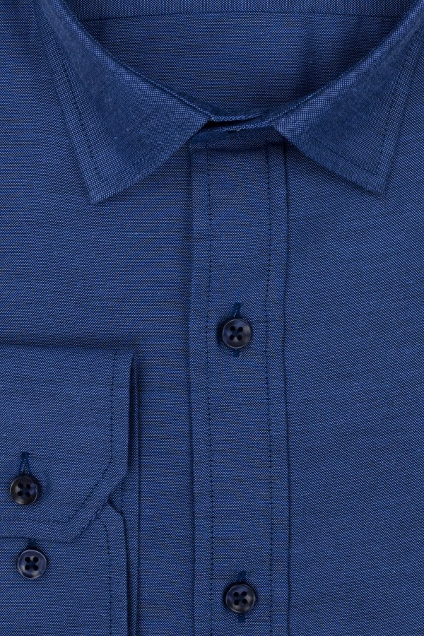 Ανδρικό μπλέ πουκάμισο με σχέδιο ύφανσης slim fit     