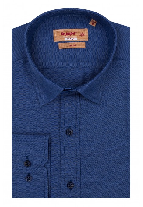 Ανδρικό μπλέ πουκάμισο με σχέδιο ύφανσης slim fit     