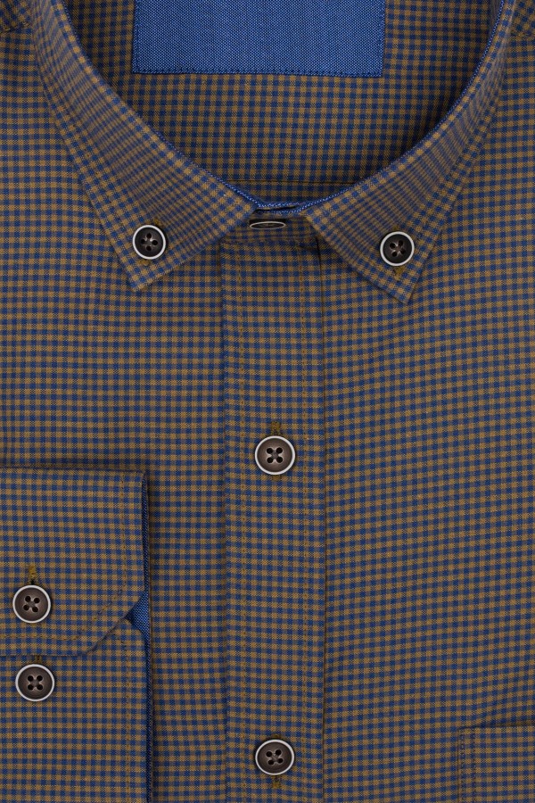 Camel  Checked Shirt with Pocket (W21066)