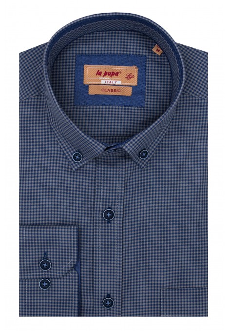 Blue Blue Checked Shirt with Pocket (W21066)