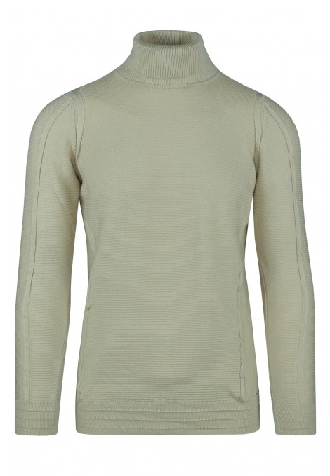 Beige Knitted Turtleneck T-shirt (W212403)
