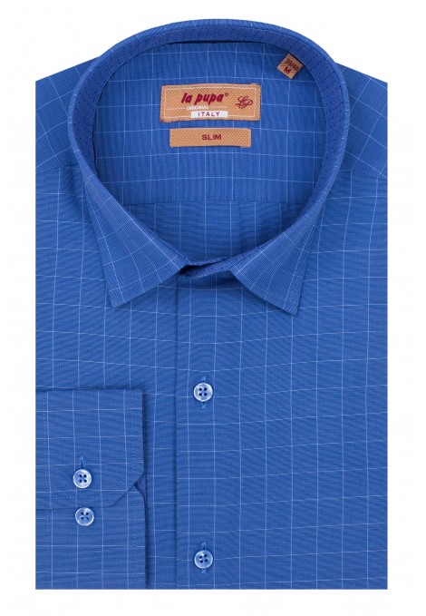 Sky Blue Checked Shirt Slim Fit (W21424)