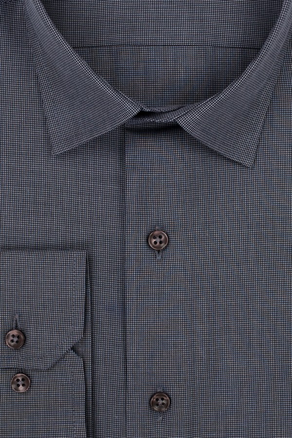 Ανδρικό γκρί πουκάμισο με σχέδιο ύφανσης slim fit    