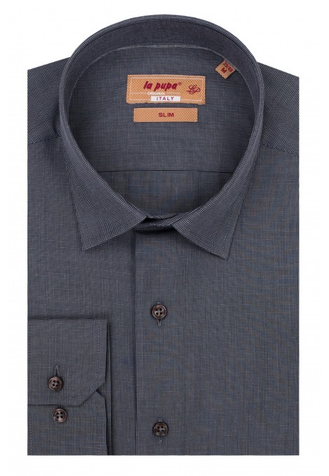 Ανδρικό γκρί πουκάμισο με σχέδιο ύφανσης slim fit    